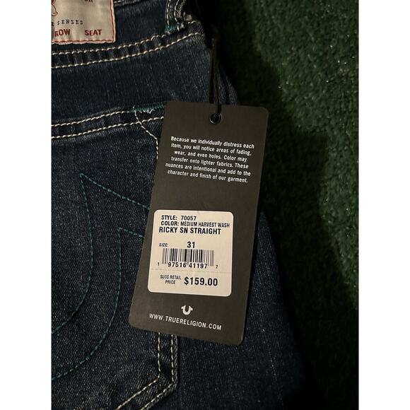 True Religion Ricky SN Medium Harvest Wash Jeans Size 31x34 Relaxed Straight - Picture 4 of 11